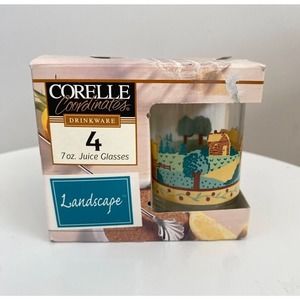 Vintage 1990s Corelle Coordinates Juice Glasses Landscape Set 4 Farm Drinkware